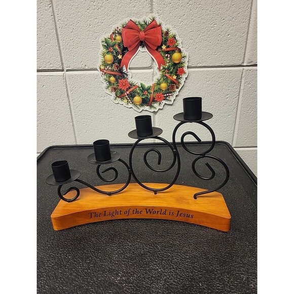 Abbey Press Metal & Wood Tabletop Candelabra Decor Christmas Easter Tapers 10×9 - Picture 8 of 8